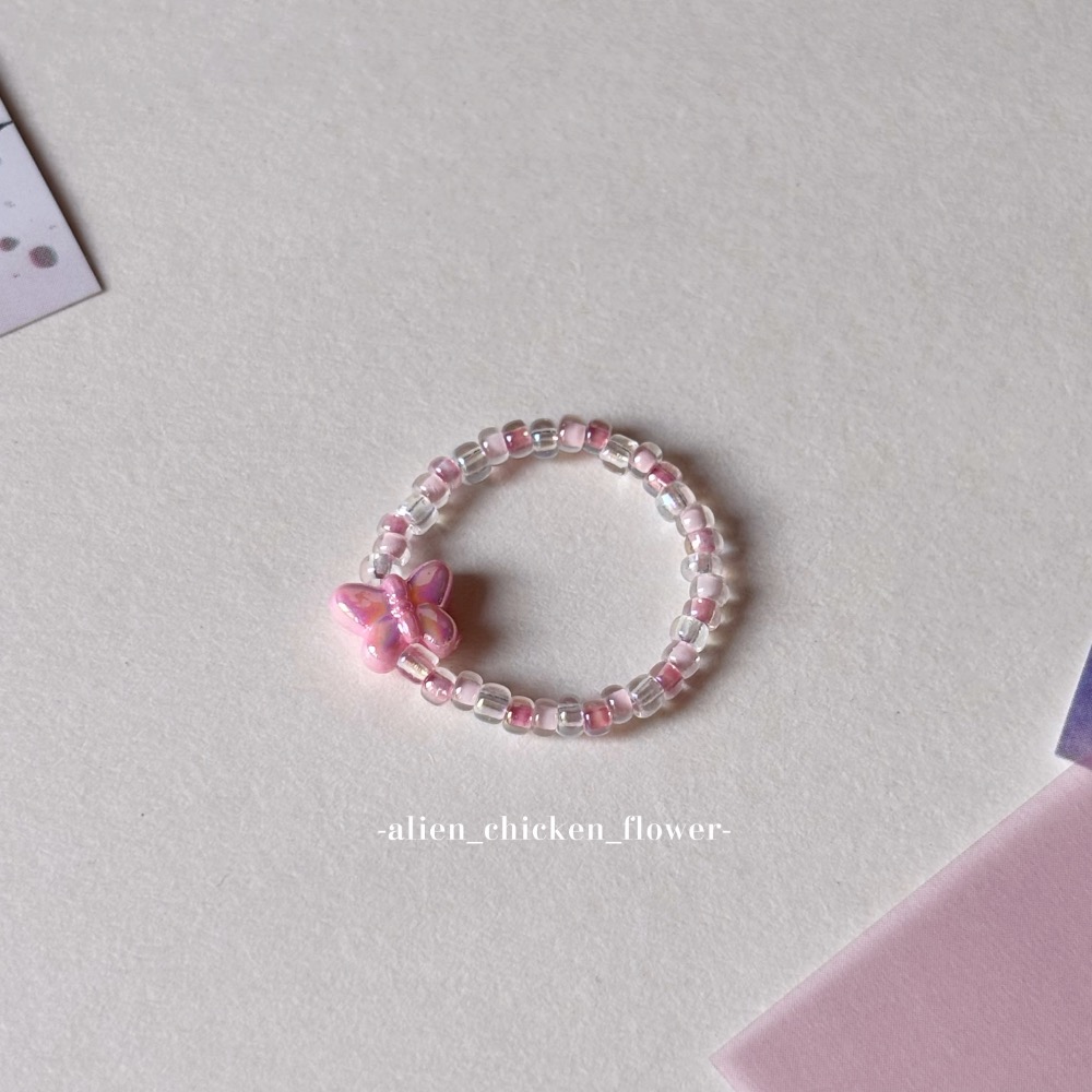 𝓐𝓬𝓯🍿外星家ㄟ串珠戒指·͜· 💗芭比ㄉ蝴蝶仙子原創串珠戒指🧚🏻‍♀️· 手工串珠·͜· 串珠戒指·͜·-規格圖7