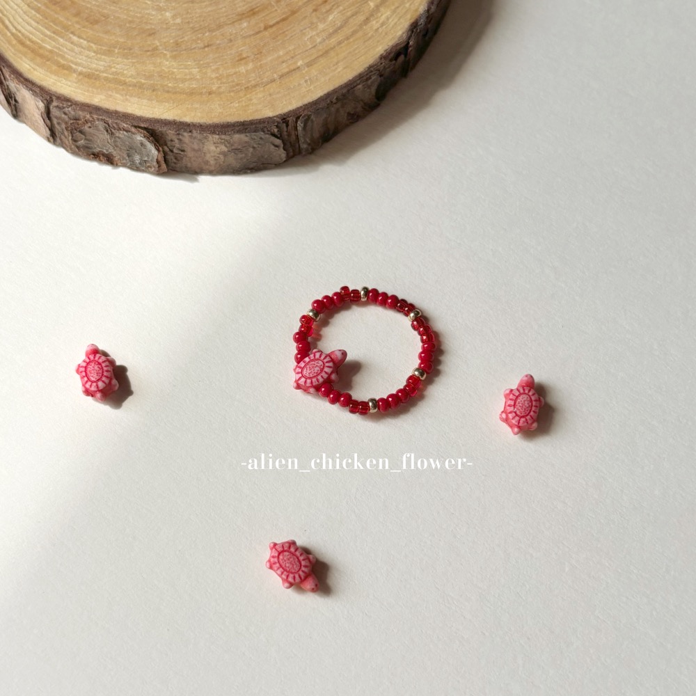 𝓐𝓬𝓯🍿外星家ㄟ串珠戒指·͜·富貴吉祥又長壽紅龜粿小戒指🐢🧧🎊·͜· 手工串珠·͜· 串珠戒指·͜· 戒指-細節圖2