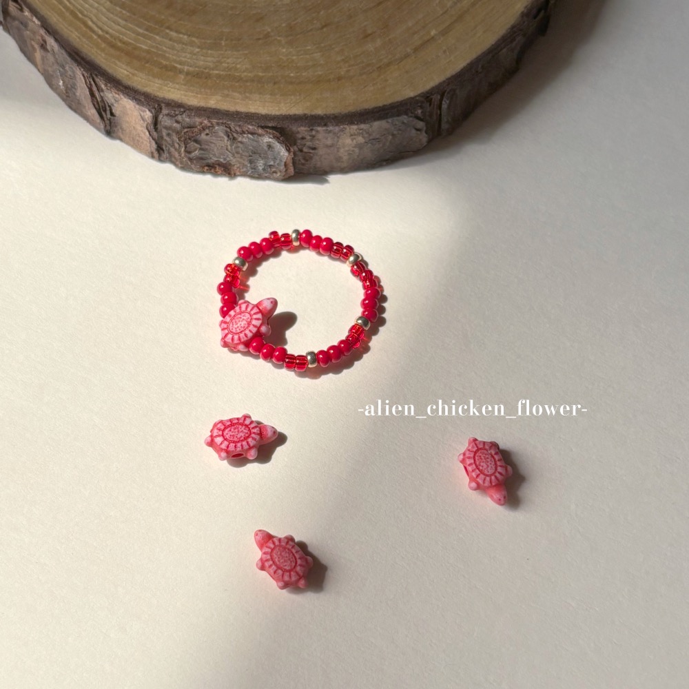 𝓐𝓬𝓯🍿外星家ㄟ串珠戒指·͜·富貴吉祥又長壽紅龜粿小戒指🐢🧧🎊·͜· 手工串珠·͜· 串珠戒指·͜· 戒指-細節圖5