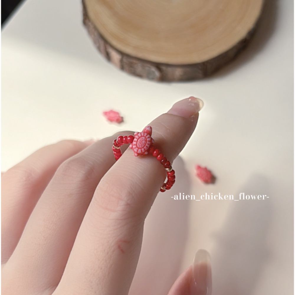 𝓐𝓬𝓯🍿外星家ㄟ串珠戒指·͜·富貴吉祥又長壽紅龜粿小戒指🐢🧧🎊·͜· 手工串珠·͜· 串珠戒指·͜· 戒指-細節圖6