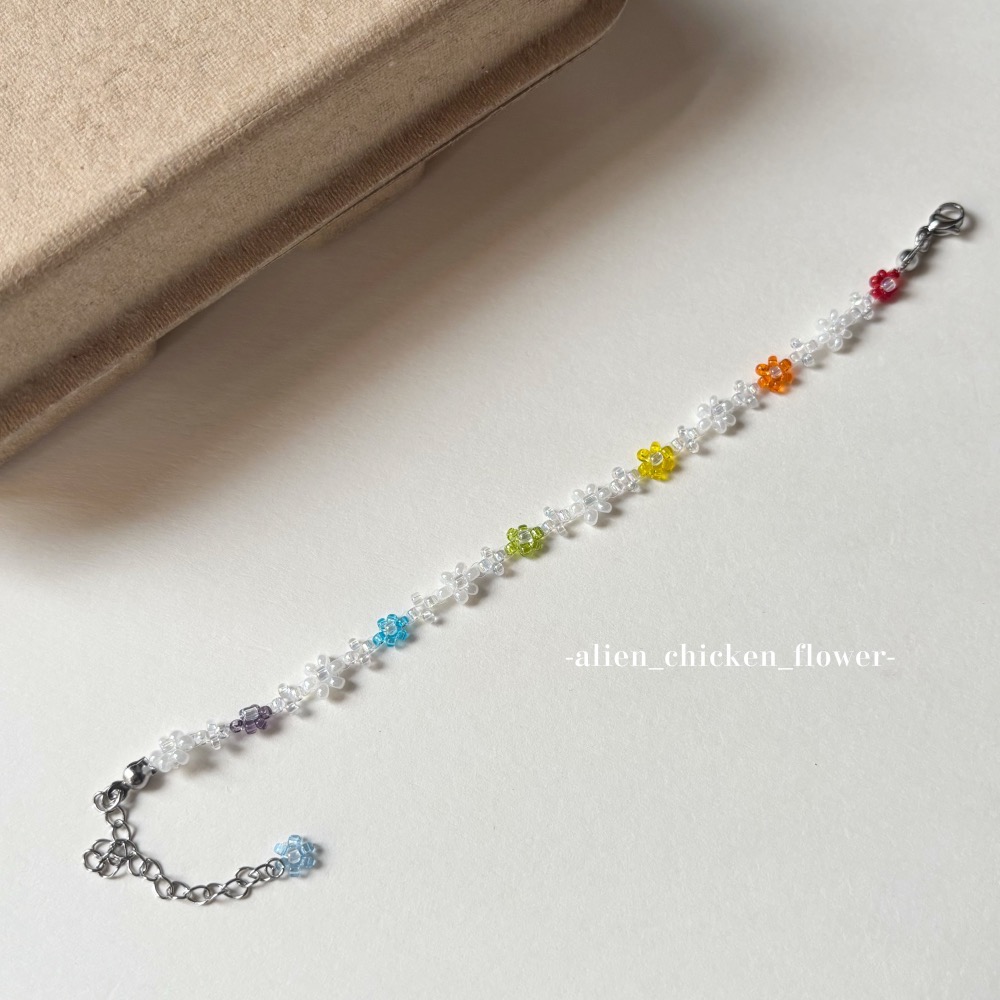 𝓐𝓬𝓯🍿外星家ㄟ串珠手鍊·͜· 🌈透亮彩虹糖小花原創串珠花花手鍊·͜· 手工串珠·͜· 串珠手鏈· 手鍊·͜·-細節圖2