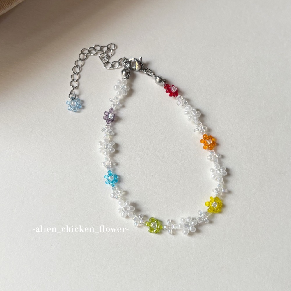 𝓐𝓬𝓯🍿外星家ㄟ串珠手鍊·͜· 🌈透亮彩虹糖小花原創串珠花花手鍊·͜· 手工串珠·͜· 串珠手鏈· 手鍊·͜·-細節圖4