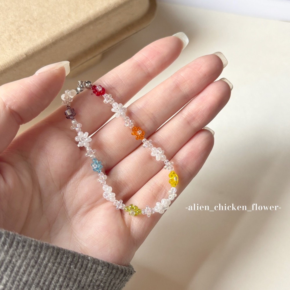 𝓐𝓬𝓯🍿外星家ㄟ串珠手鍊·͜· 🌈透亮彩虹糖小花原創串珠花花手鍊·͜· 手工串珠·͜· 串珠手鏈· 手鍊·͜·-細節圖6