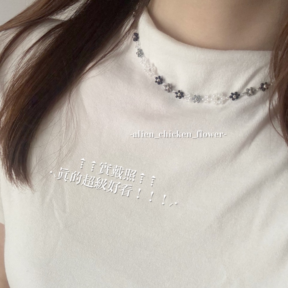 𝓐𝓬𝓯🍿外星家ㄟ串珠項鍊·͜· 🩶✨萬眾期待ㄉ銀黑白花花項鍊！· 手工串珠·͜· 串珠項鍊·͜· 項鍊·͜·-細節圖6