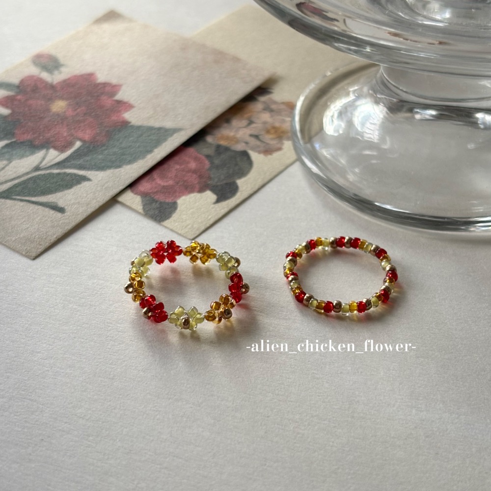 𝓐𝓬𝓯🍿外星家ㄟ串珠戒指·͜· 暖陽春意🎋系列串珠戒指· 手工串珠·͜· 串珠戒指·͜· 花朵戒指·͜·-細節圖2