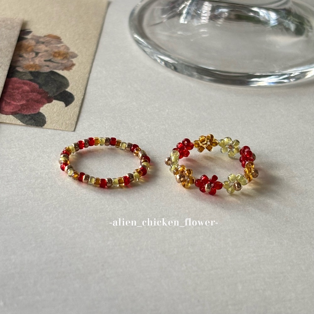 𝓐𝓬𝓯🍿外星家ㄟ串珠戒指·͜· 暖陽春意🎋系列串珠戒指· 手工串珠·͜· 串珠戒指·͜· 花朵戒指·͜·-細節圖3
