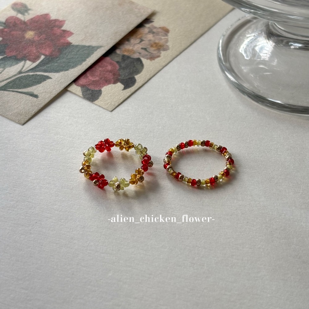 𝓐𝓬𝓯🍿外星家ㄟ串珠戒指·͜· 暖陽春意🎋系列串珠戒指· 手工串珠·͜· 串珠戒指·͜· 花朵戒指·͜·-細節圖4