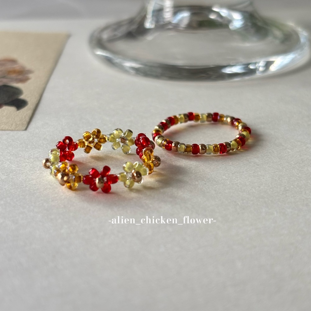 𝓐𝓬𝓯🍿外星家ㄟ串珠戒指·͜· 暖陽春意🎋系列串珠戒指· 手工串珠·͜· 串珠戒指·͜· 花朵戒指·͜·-細節圖6