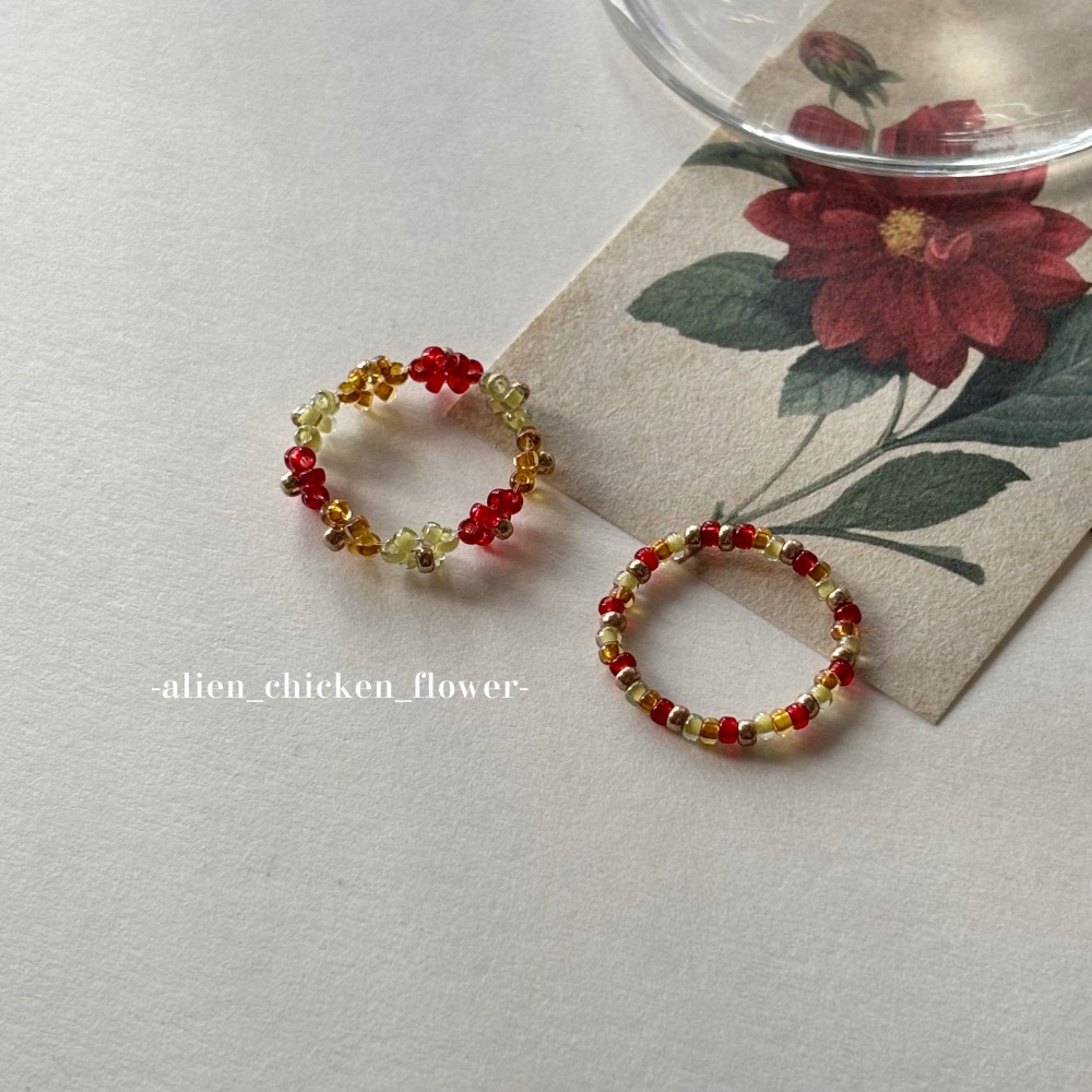 𝓐𝓬𝓯🍿外星家ㄟ串珠戒指·͜· 暖陽春意🎋系列串珠戒指· 手工串珠·͜· 串珠戒指·͜· 花朵戒指·͜·-細節圖7