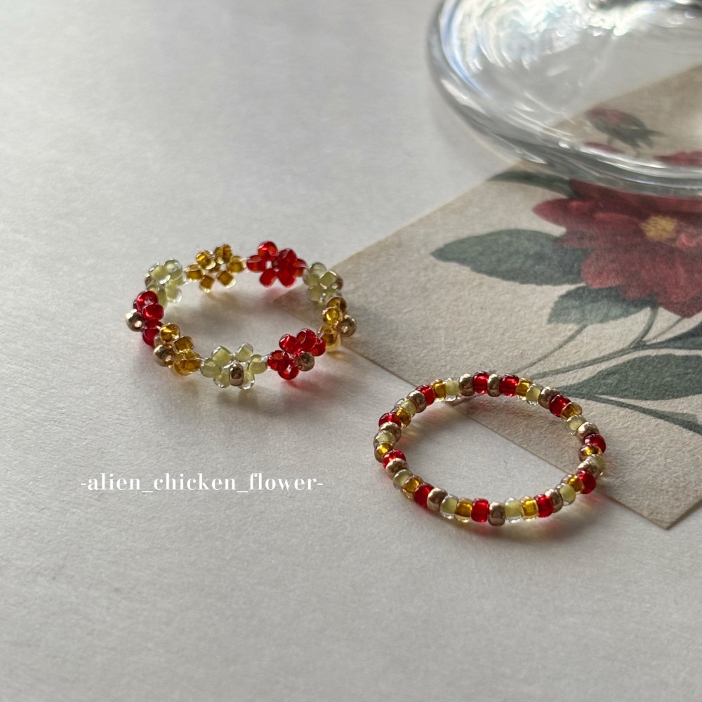 𝓐𝓬𝓯🍿外星家ㄟ串珠戒指·͜· 暖陽春意🎋系列串珠戒指· 手工串珠·͜· 串珠戒指·͜· 花朵戒指·͜·-細節圖8