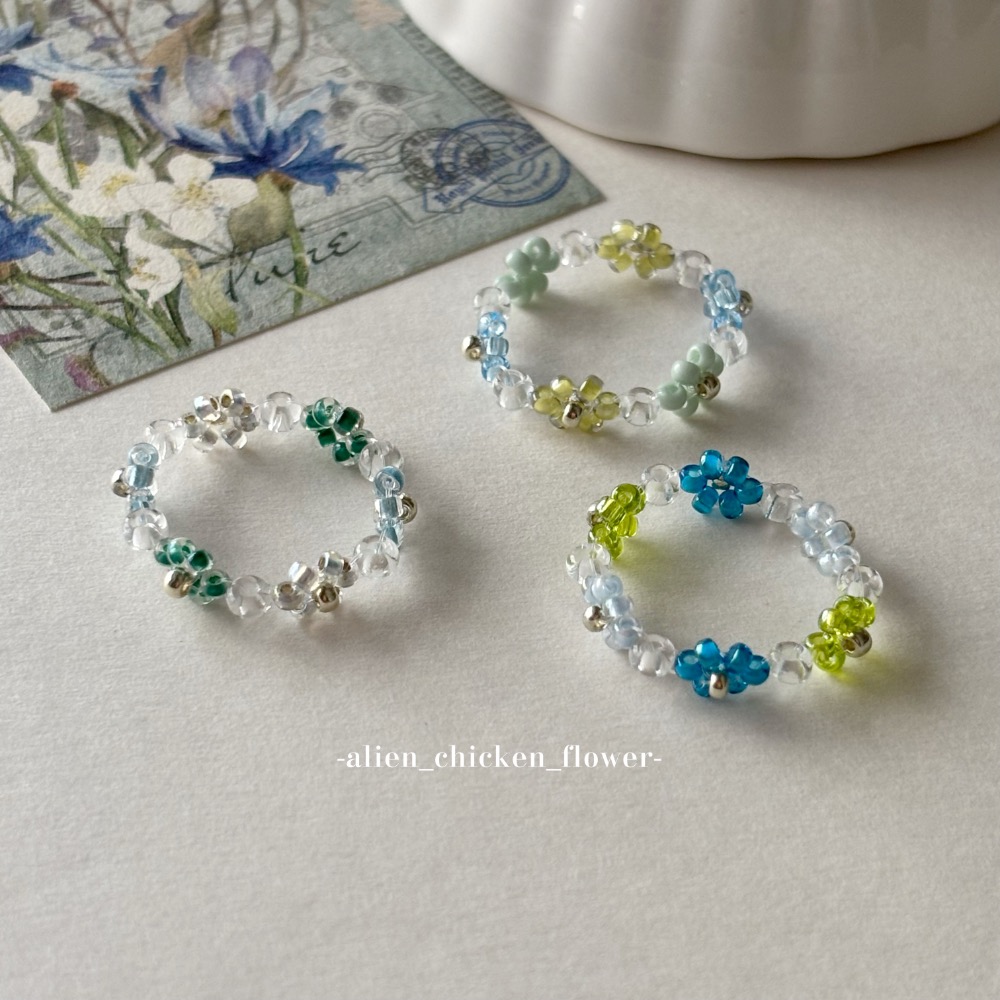 𝓐𝓬𝓯🍿外星家ㄟ串珠戒指·͜· 🌧️雨天日記☔️📘系列小花戒指·͜· 手工串珠·͜· 串珠戒指·͜· 戒指·-細節圖2