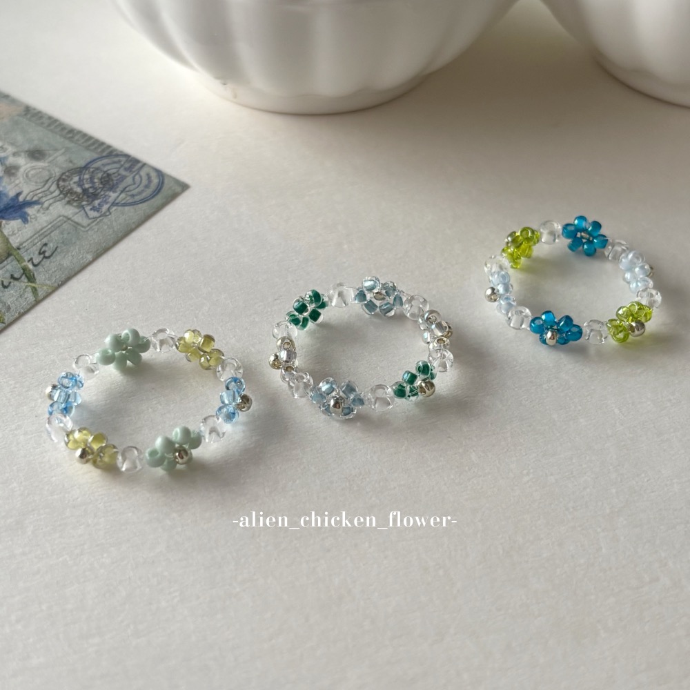 𝓐𝓬𝓯🍿外星家ㄟ串珠戒指·͜· 🌧️雨天日記☔️📘系列小花戒指·͜· 手工串珠·͜· 串珠戒指·͜· 戒指·-細節圖3