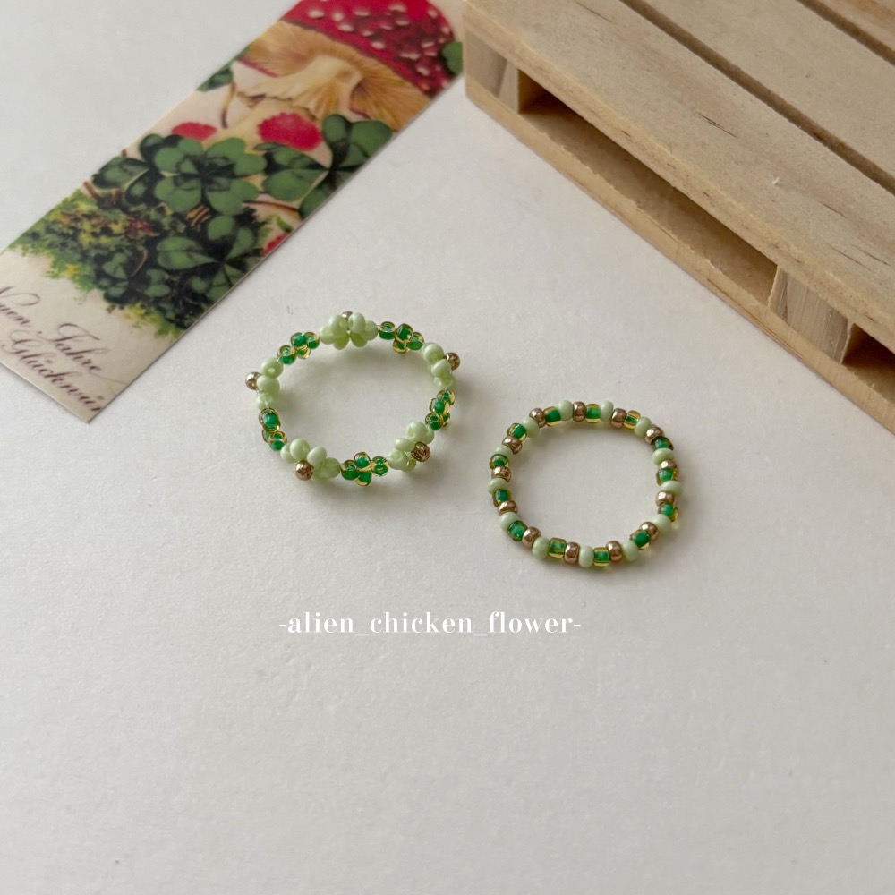 𝓐𝓬𝓯🍿外星家ㄟ串珠戒指·͜· 矮牆下ㄉ酢漿草☘️花花戒指系列· 手工串珠·͜· 串珠戒指·͜· 戒指·͜·-細節圖3