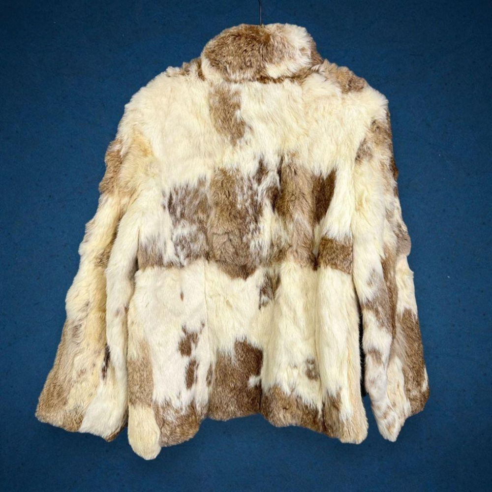 二手 米咖 九成新大碼可 真皮兔毛拚色立領四鈎扣雙口袋XL號 外套 大衣 VA1215﹝凡賽蘇﹞-細節圖4