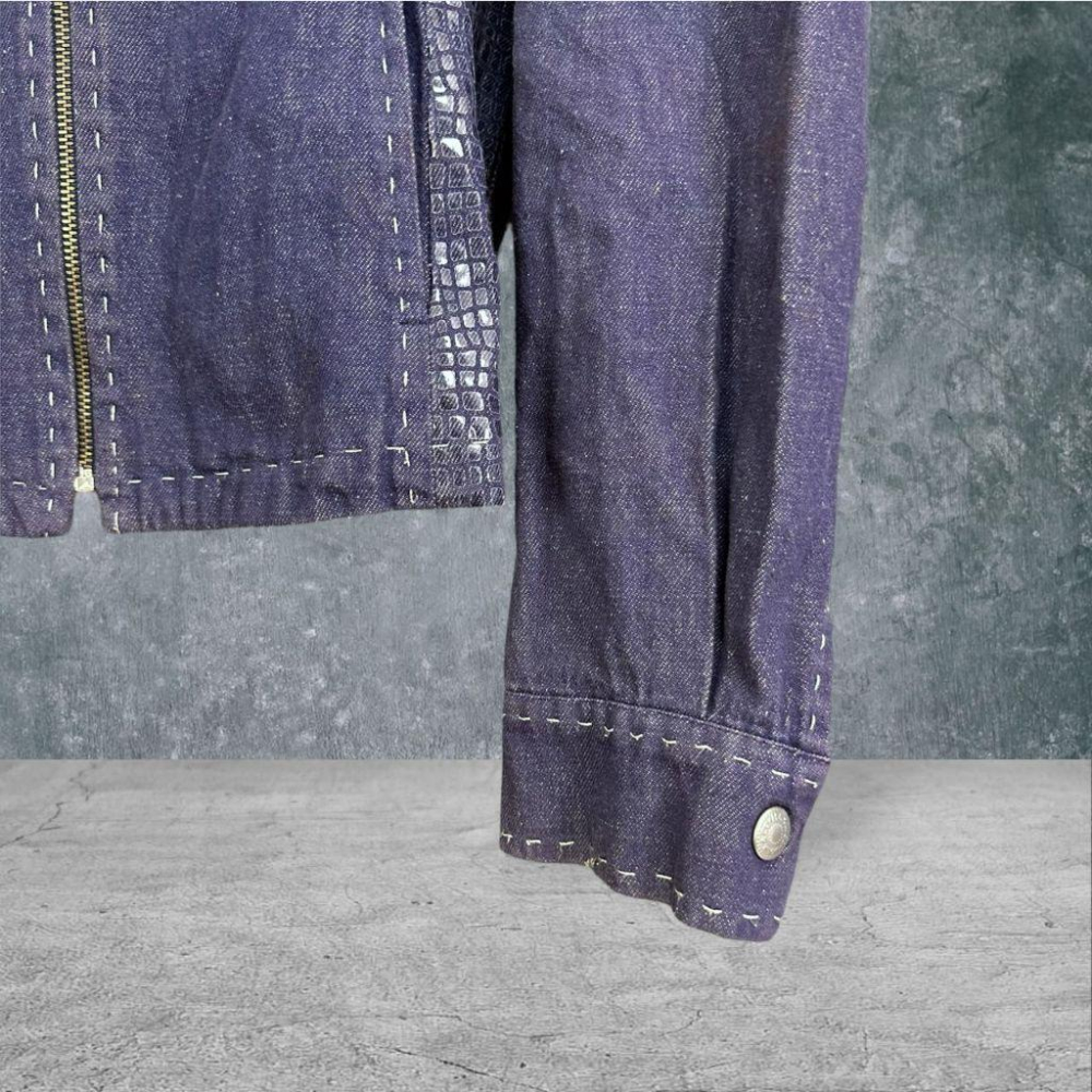 二手 MAX&CO. 藍紫 八成五新 彈性復古水洗薄牛仔兩側造型鱗片雙直立口袋 輕薄 外套 VA1211﹝凡賽蘇﹞-細節圖2