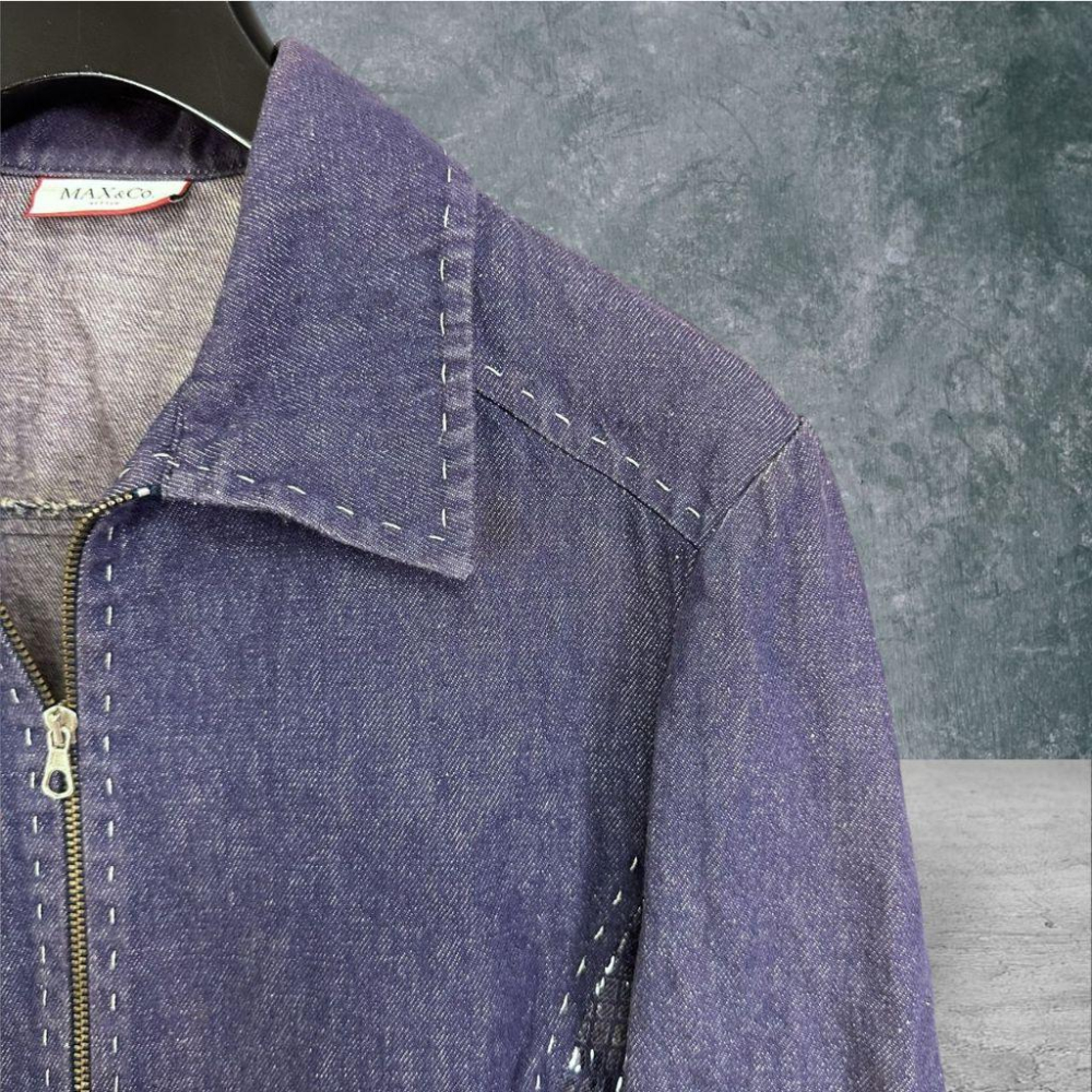 二手 MAX&CO. 藍紫 八成五新 彈性復古水洗薄牛仔兩側造型鱗片雙直立口袋 輕薄 外套 VA1211﹝凡賽蘇﹞-細節圖3