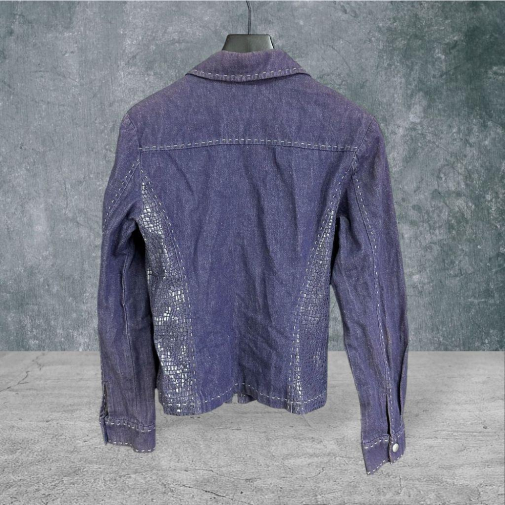 二手 MAX&CO. 藍紫 八成五新 彈性復古水洗薄牛仔兩側造型鱗片雙直立口袋 輕薄 外套 VA1211﹝凡賽蘇﹞-細節圖4