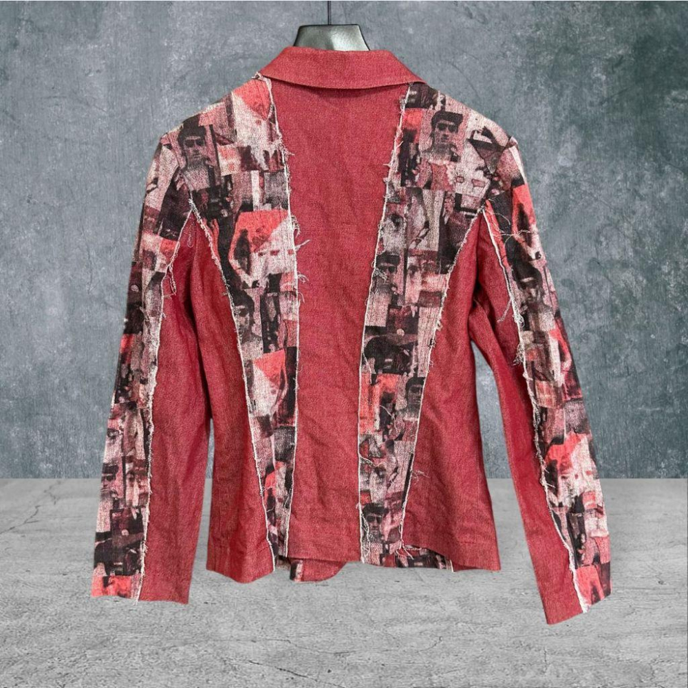 二手 PARKYAN 紅 九成三新大碼可 彈性薄棉牛津面英式搖滾印花11號 西裝 外套 VA1211﹝凡賽蘇﹞-細節圖4