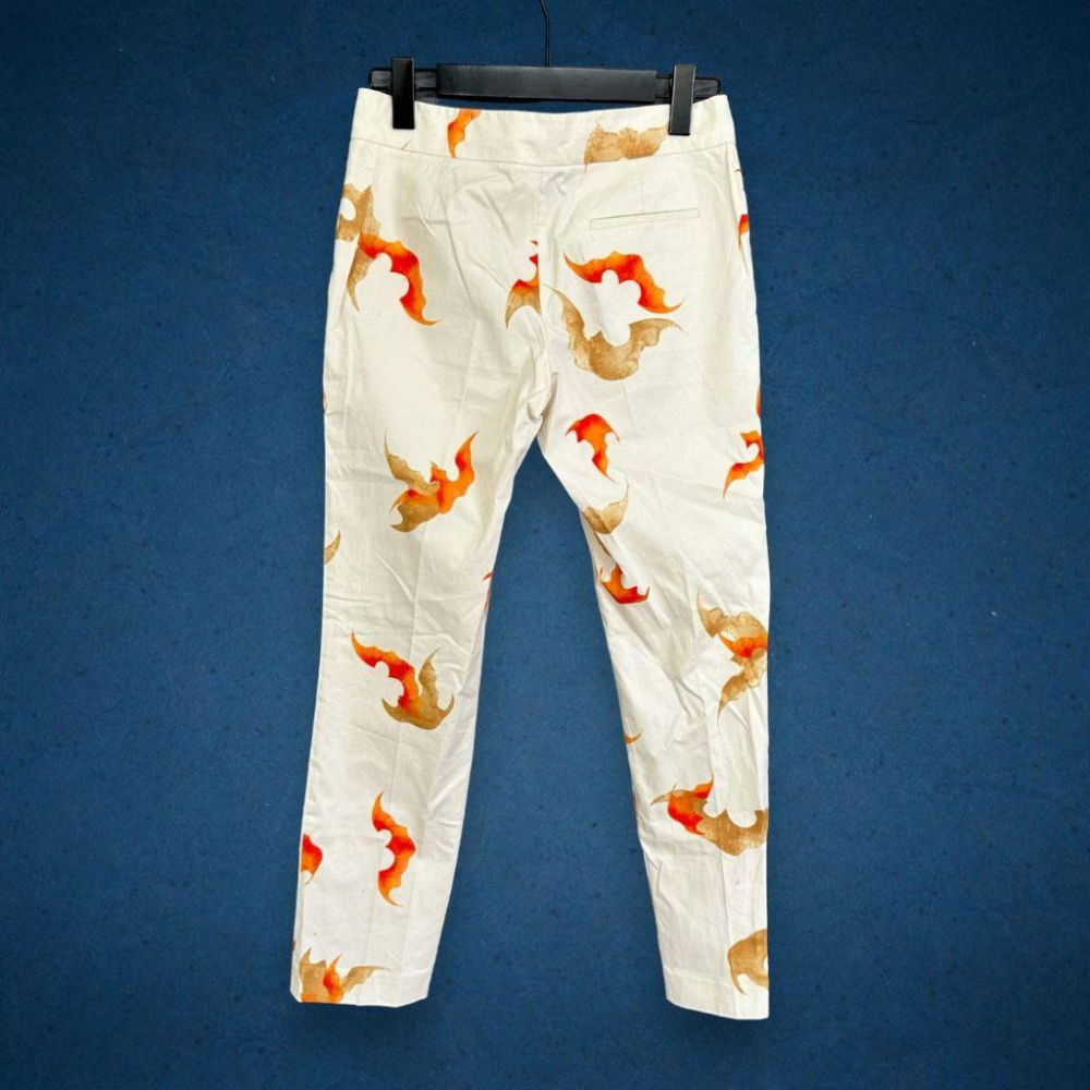 二手 VIVIENNE TAM譚燕玉 香港製 米橘 九成六新 微彈棉麻雲片印花低腰直筒2號 長褲 VA1210﹝凡賽蘇﹞-細節圖4