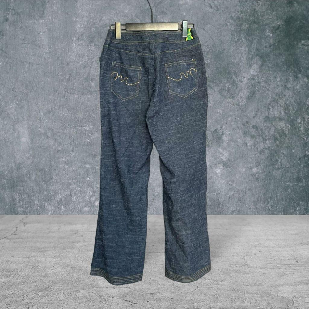 二手 MADAMMAY徐明美設計師 藍 九成三新 彈性薄版型挺亮片水鑽寬褲喇叭L號 牛仔 長褲 VA1210﹝凡賽蘇﹞-細節圖3