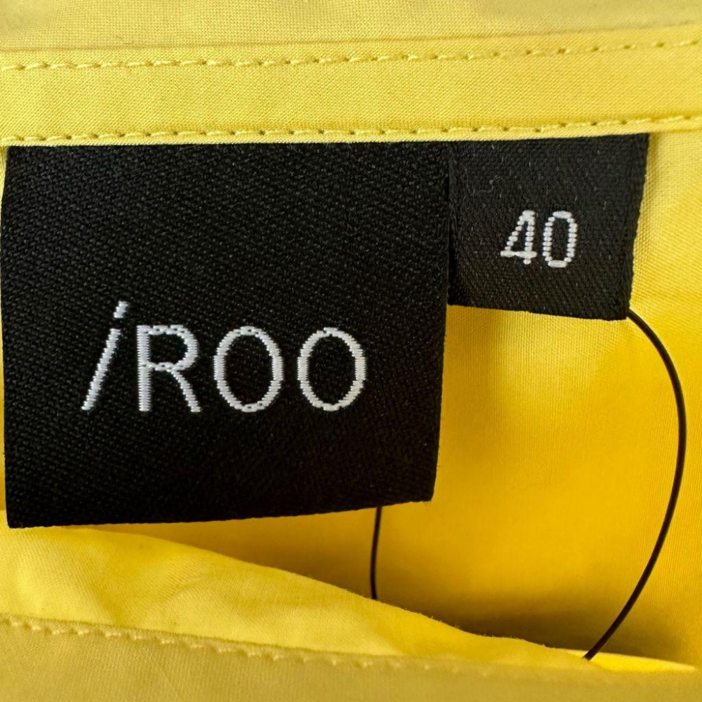 二手 IROO 鵝黃 九成六新大碼可 輕薄棉麻落肩翻領傘狀A字五分袖40號 短袖 上衣 VA1206﹝凡賽蘇﹞-細節圖4
