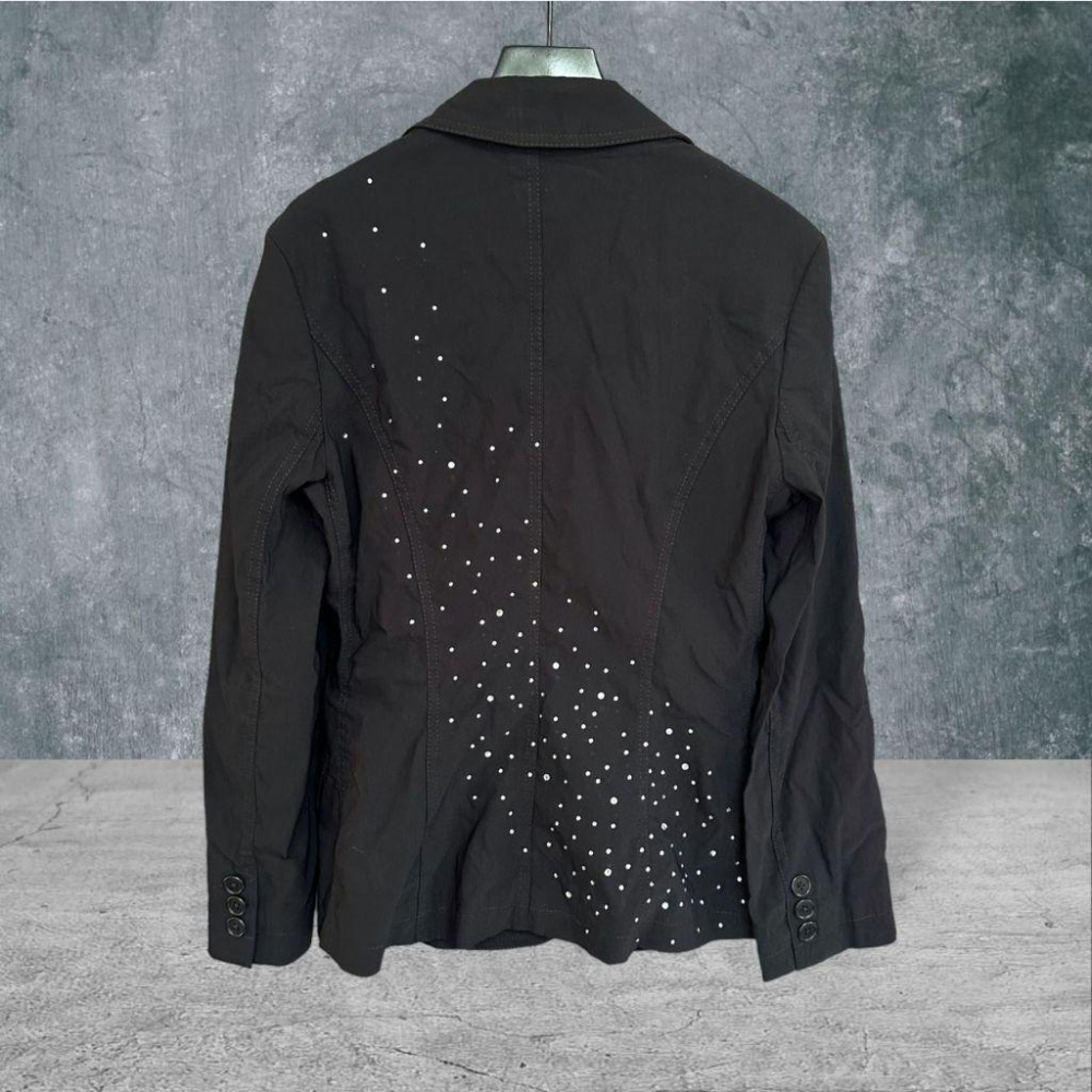 二手 MOSCHINO 義大利製 黑 九成八新 彈性聚脂纖維前後星河水鑽USA8號 西裝 外套 VA1203﹝凡賽蘇﹞-細節圖5