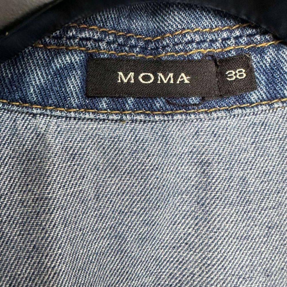 二手 MOMA 藍 九成三新 高磅牛仔版型挺交叉腰帶直筒裙前開衩38號 長袖 洋裝 VA1201﹝凡賽蘇﹞-細節圖5