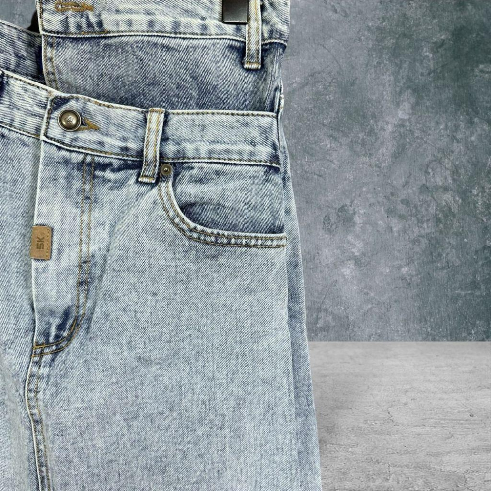 二手 SKSEOUL 韓國製 藍 九成新 復古水洗版型挺前開岔造型假兩件腰頭S號 牛仔 長裙 VA1121﹝凡賽蘇﹞-細節圖2