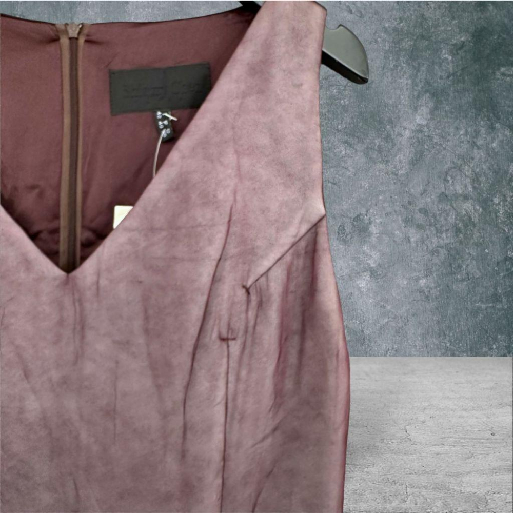 二手 SHIATZY CHEN夏姿 藕紫 全新 真絲V領內鋪棉下擺兩側開岔40號 無袖 洋裝 VA1117﹝凡賽蘇﹞-細節圖2