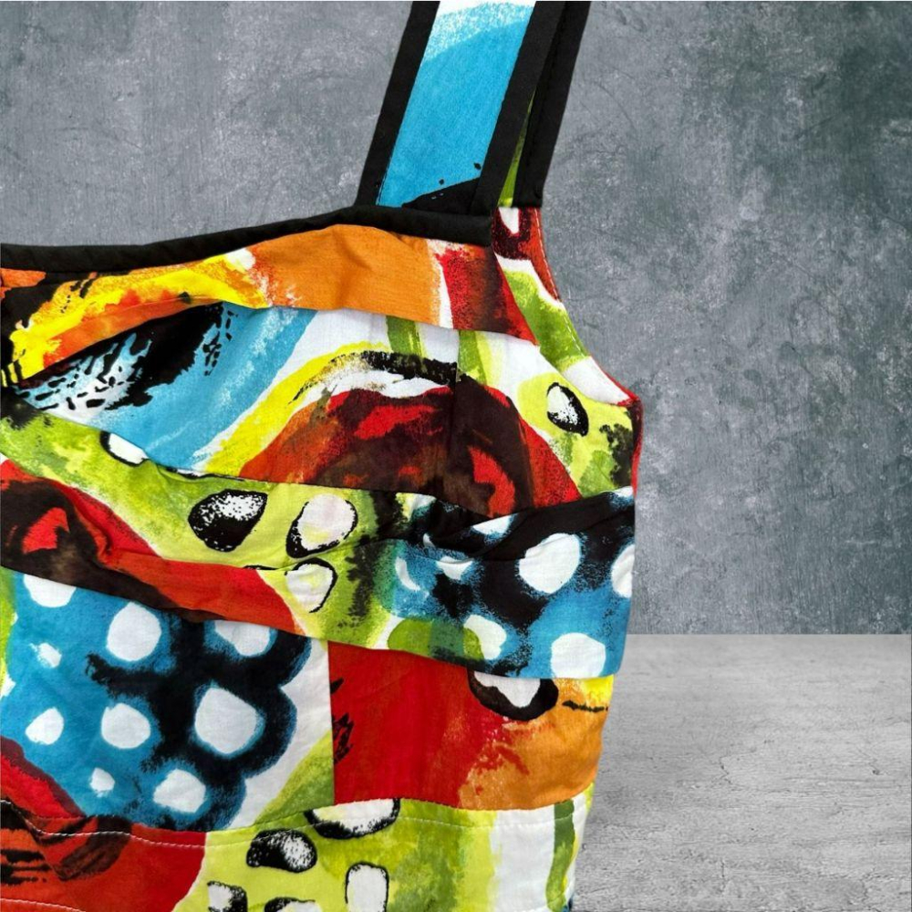 二手 HA＇POPPY荷雅婷 彩色 九成五新 棉麻街頭藝術家高腰彩繪9號 無袖 洋裝 VA1108﹝凡賽蘇﹞-細節圖2