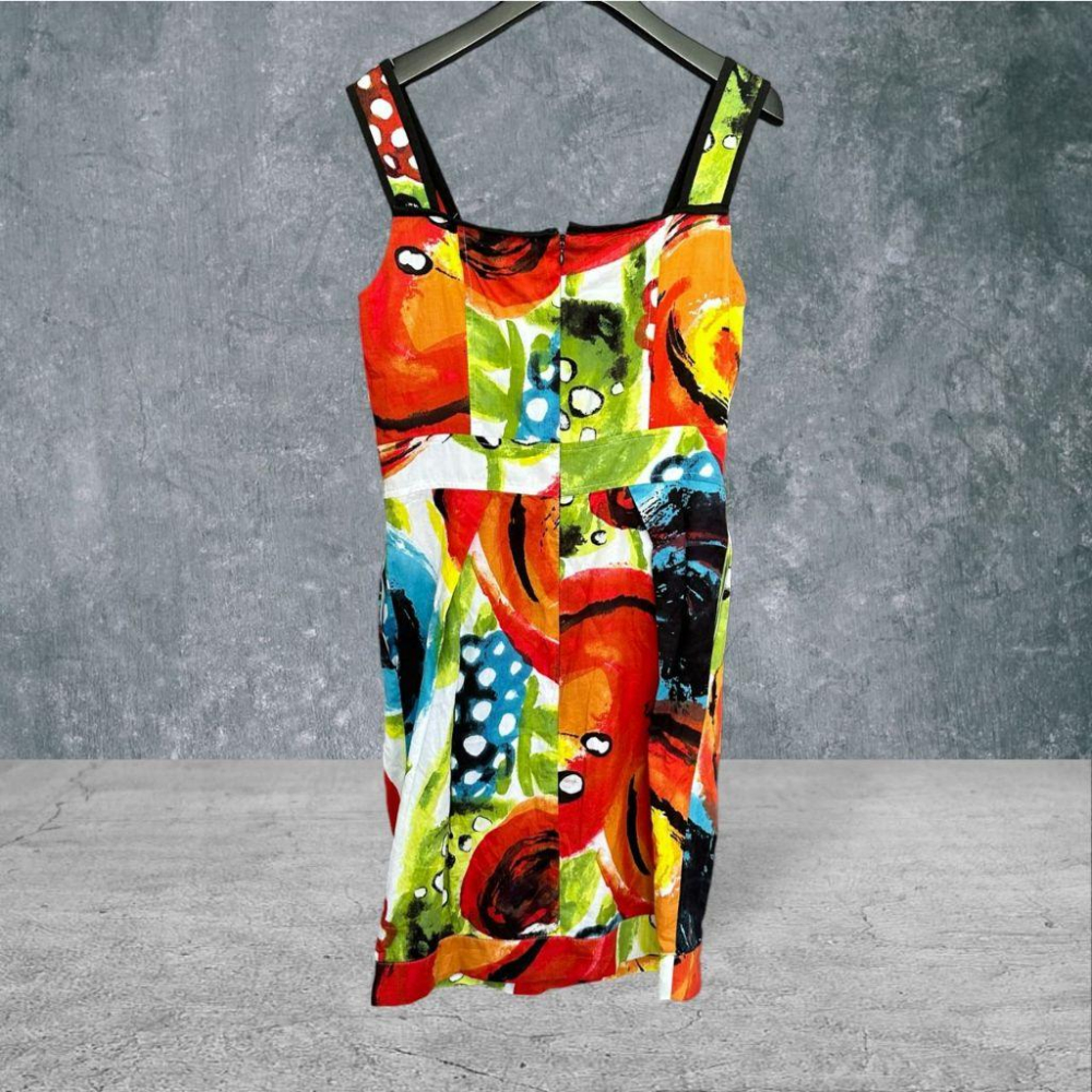 二手 HA＇POPPY荷雅婷 彩色 九成五新 棉麻街頭藝術家高腰彩繪9號 無袖 洋裝 VA1108﹝凡賽蘇﹞-細節圖4