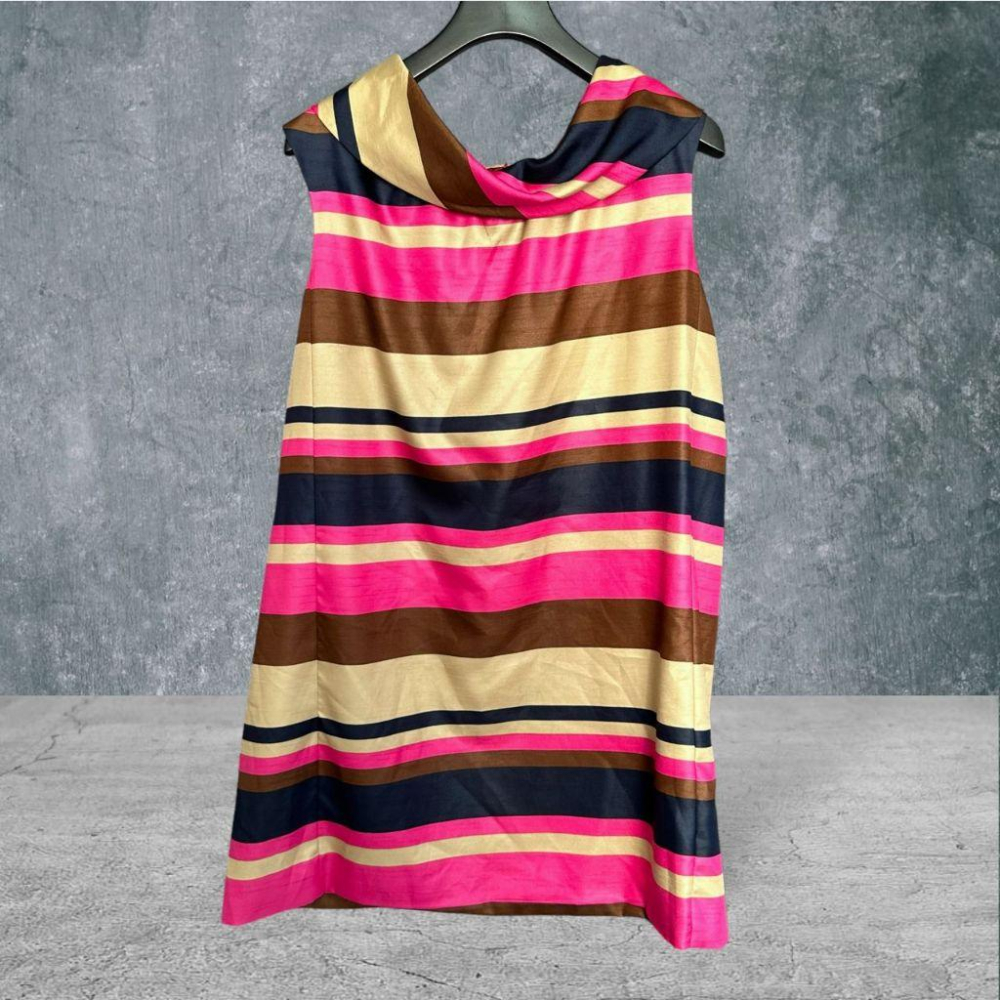 二手 TORYBURCH美國時尚大牌 桃咖藍 九成五新 真絲條紋翻領金扣長版6號 背心 VA1105﹝凡賽蘇﹞-細節圖3