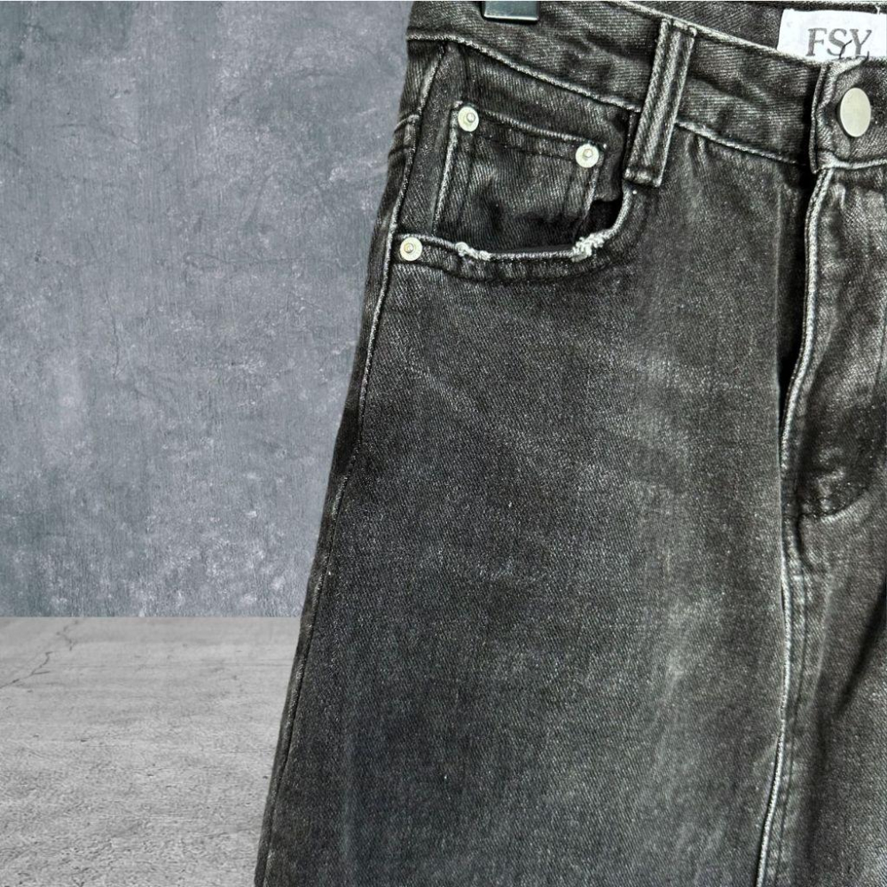 二手 FSY 韓國製 黑 九成三新 復古水洗高磅數版型挺前開岔M號 牛仔 長裙 VA1031﹝凡賽蘇﹞-細節圖2