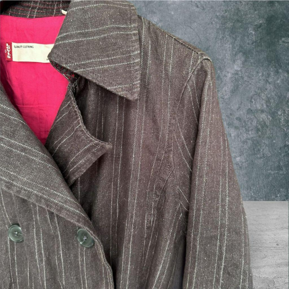 二手 LEVI＇S 越南製 灰 九成五新 線紋牛仔西裝領雙排扣高磅數保暖後開衩 外套 大衣 VA1023﹝凡賽蘇﹞-細節圖2