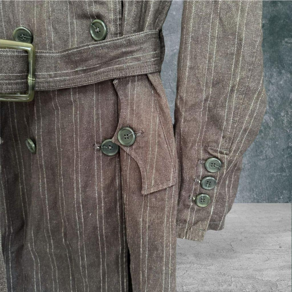 二手 LEVI＇S 越南製 灰 九成五新 線紋牛仔西裝領雙排扣高磅數保暖後開衩 外套 大衣 VA1023﹝凡賽蘇﹞-細節圖3