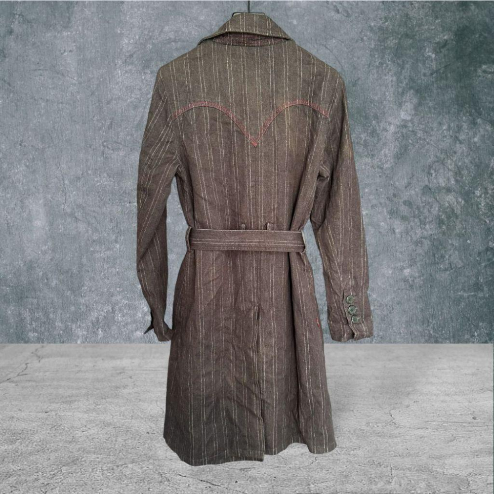 二手 LEVI＇S 越南製 灰 九成五新 線紋牛仔西裝領雙排扣高磅數保暖後開衩 外套 大衣 VA1023﹝凡賽蘇﹞-細節圖4