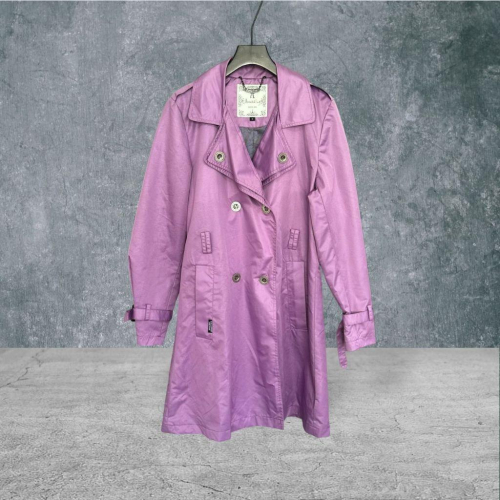 二手 AMAZING 紫 光澤尼龍纖維西裝領雙排釦輕薄版型挺風衣M號 大衣 外套 VA1023﹝凡賽蘇﹞