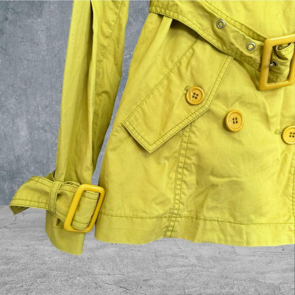 二手 OZOC 芥末黃綠 棉麻西裝領雙排三扣鋪棉內膽可拆38號 外套 大衣 VA1023﹝凡賽蘇﹞-細節圖2
