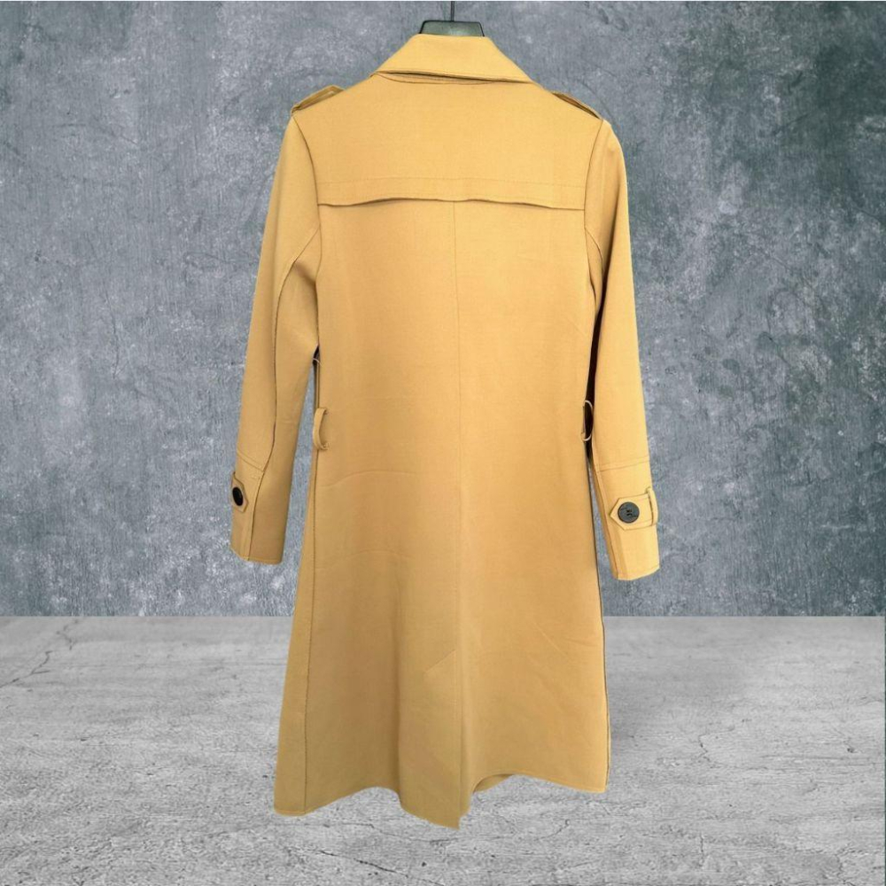 二手 J.YING 焦糖咖 九成八新大碼可 彈性纖維太空厚棉雙排釦後開衩XL號 外套 大衣 VA1023﹝凡賽蘇﹞-細節圖4