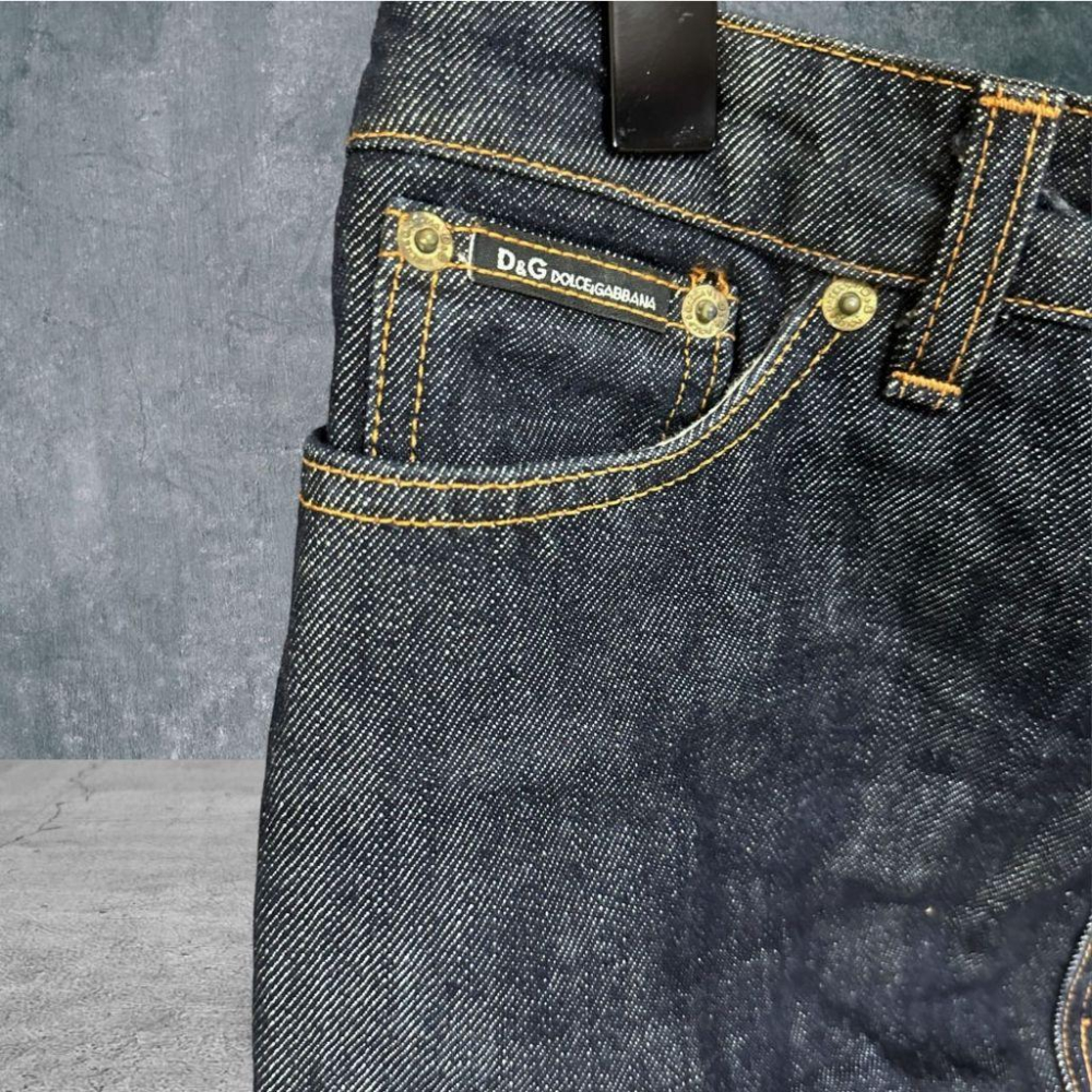 二手 D&G 義大利製 藍黃 九成三新 低腰原色單寧虎紋後開衩狂野獵裝44號 牛仔 短裙 VA1004﹝凡賽蘇﹞-細節圖2