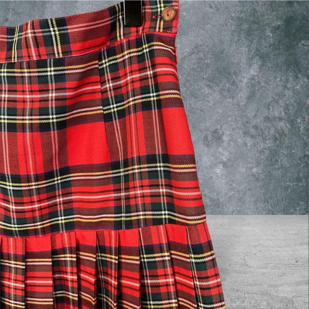 二手 MARIA TIZIANA ROSS義大利製 紅綠 九成新 棉麻經典格紋百褶46號 長裙 VA925﹝凡賽蘇﹞-細節圖2