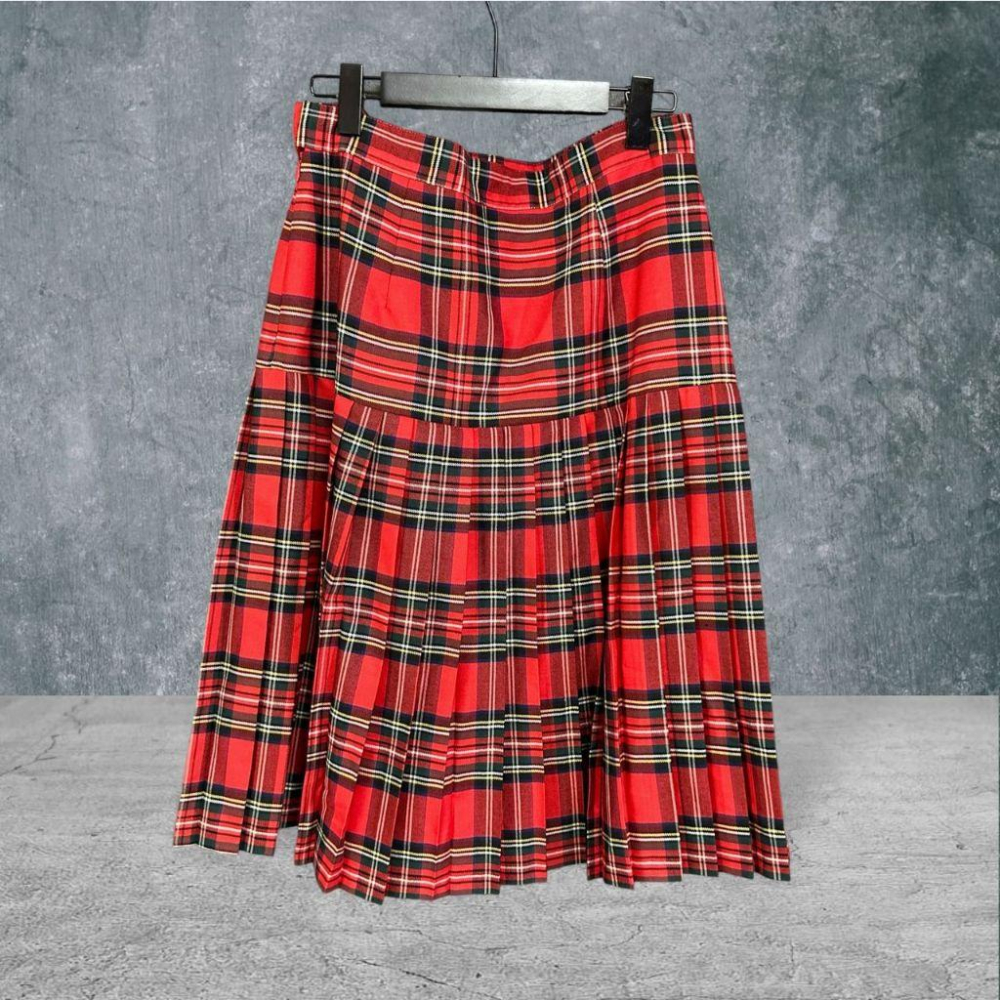 二手 MARIA TIZIANA ROSS義大利製 紅綠 九成新 棉麻經典格紋百褶46號 長裙 VA925﹝凡賽蘇﹞-細節圖3