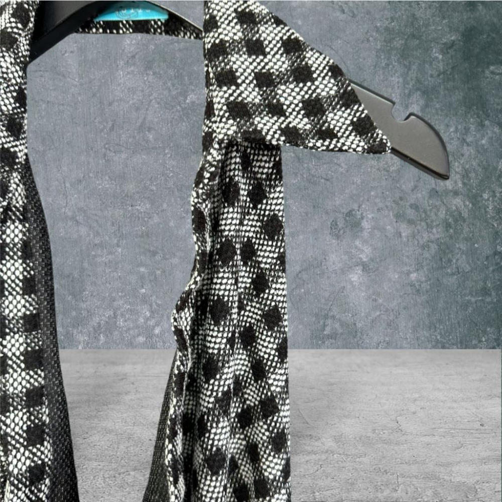 二手 étoile 黑白 九成五新 彈性棉麻毛呢千鳥格繞頸美背V領垂墜蓬裙 無袖 洋裝 VA910﹝凡賽蘇﹞-細節圖2