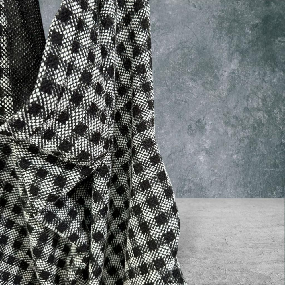 二手 étoile 黑白 九成五新 彈性棉麻毛呢千鳥格繞頸美背V領垂墜蓬裙 無袖 洋裝 VA910﹝凡賽蘇﹞-細節圖3