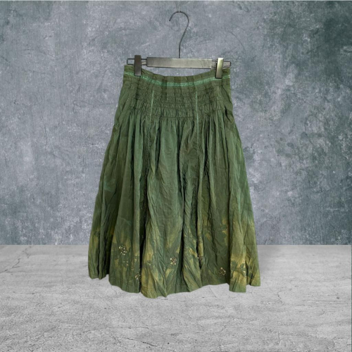 二手 福利品 VERNA 墨綠 金屬纖維光澤壓線皺褶造型亮片縫珠9號 長裙 VA829﹝凡賽蘇﹞