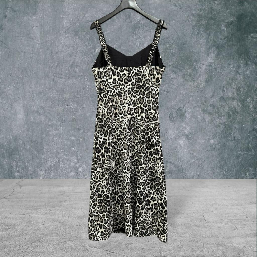 二手 DREAM SEVEN 咖 麂皮面豹紋彈性肩帶前開衩M號 無袖 洋裝 VA903﹝凡賽蘇﹞-細節圖4