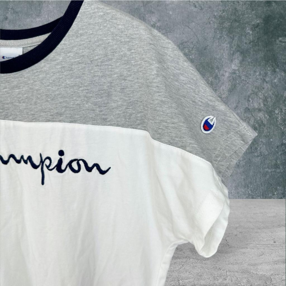 二手 CHAMPION 灰白 復古彈性棉麻連身長版下擺兩側開衩LARGE 短袖 洋裝 VA809﹝凡賽蘇﹞-細節圖2