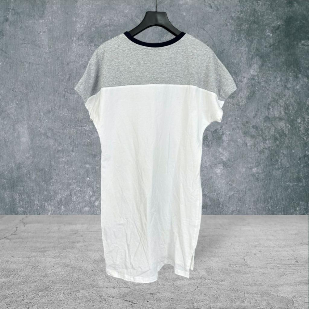 二手 CHAMPION 灰白 復古彈性棉麻連身長版下擺兩側開衩LARGE 短袖 洋裝 VA809﹝凡賽蘇﹞-細節圖3
