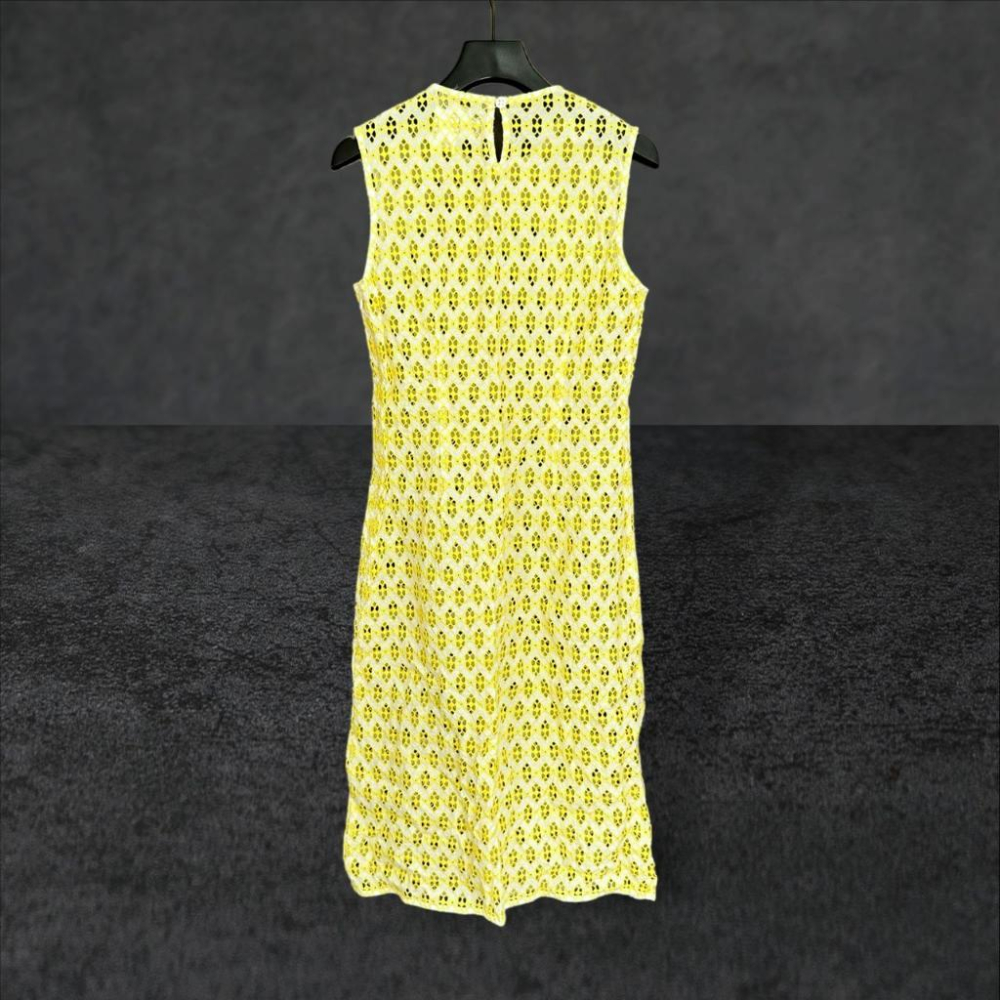 二手 SPORTMAX 義大利製 黃白 鏤空繡花棉彈性 無袖 洋裝 VA804 ﹝凡賽蘇﹞-細節圖4