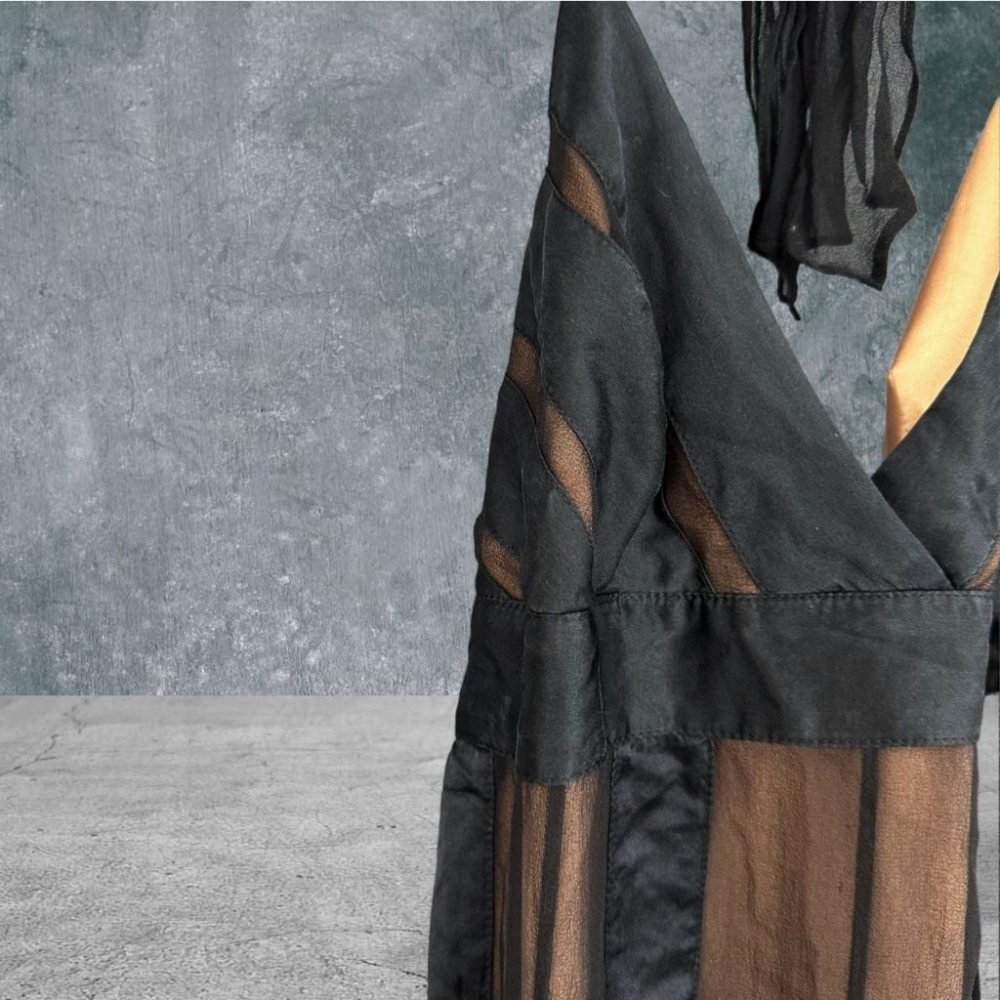 二手 BCBG 黑色真絲綁帶繞頸透色微彈 無袖 洋裝 VA804 ﹝凡賽蘇﹞-細節圖3